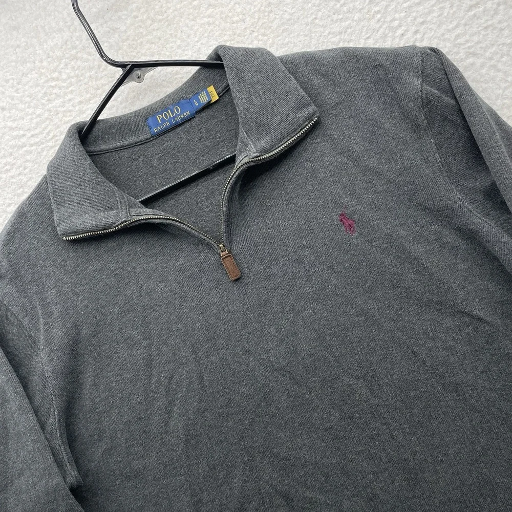 Polo Ralph Lauren Sweater Mens Large Gray 1/4 Zip Pullover Preppy Pony Mock Neck